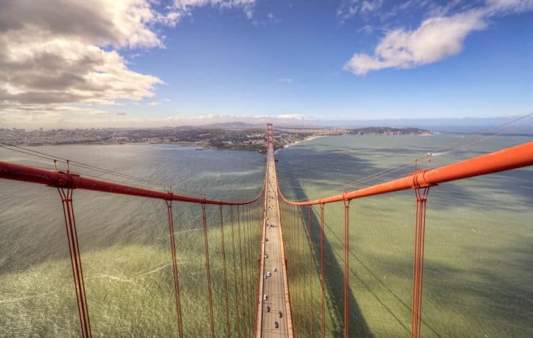 A photo taken from the North Tower of Golden Gate Bridge in San Francisco.